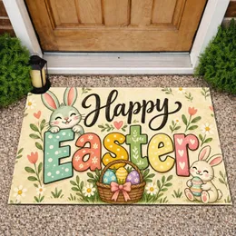 Happy Easter Bunny Lettering for Cheerful Springtime Entryway Celebrations at Home Doormat