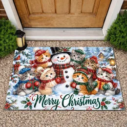 Charming Christmas Kittens and Snowman for a Cozy Holiday Welcome at Home This Winter Doormat