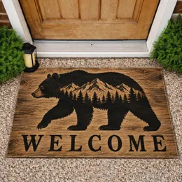 Black Bear Mountain Forest Welcome for Rustic Cabin Entry and Wilderness Lodge Doormat