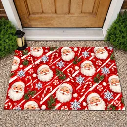 Santa Faces, Candy Canes and Snowflakes for Cheerful Christmas Holiday Decorating Doormat