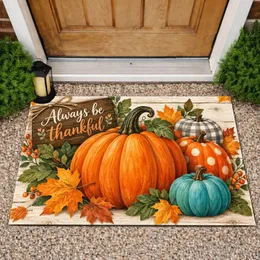 Colorful Pumpkin Harvest with Thankful Message for Warm Autumn Home Decorating Ideas Doormat