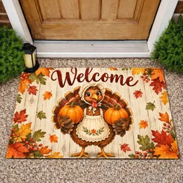 Whimsical Turkey With Pumpkins for Cozy Autumn Harvest Entryway Seasonal Home Decor Doormat