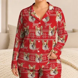 Personalized Pet Face Pajamas – Custom Dog & Cat Photo, Fair Isle Reindeer Ugly Sweater Satin Pajama Set Christmas Gift