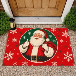Cheerful Santa-Clad Holiday Reveler With Snowflakes For Festive Christmas Home Decor Doormat