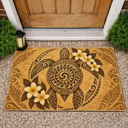 Polynesian Sea Turtle and Plumeria Motif for Relaxed Coastal Home Entryway Decor Style Doormat