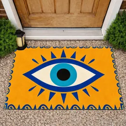 Cobalt Blue Eye Symbol with Folk Art Border for a Bold Colorful Entryway Home Doormat