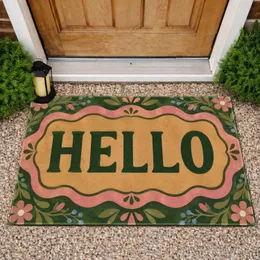 Retro HELLO Typography With Scalloped Border For A Cheerful Everyday Entryway Welcome Doormat