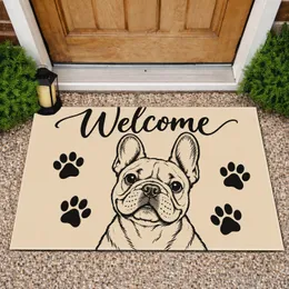 French Bulldog Welcome Paw Prints for a Cheerful Home Entryway for Frenchie Lovers Doormat