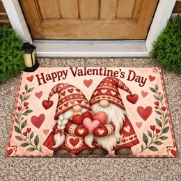 Valentine Gnome Couple with Hearts for Cozy February Celebrations and Home Decor Doormat