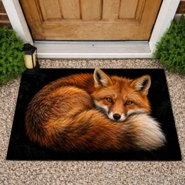 Resting Red Fox Wildlife Scene For Rustic Woodland Home Decor Doormat