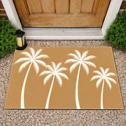 Four White Coconut Palms on Sandy Tan for Relaxed Tropical Living Doormat
