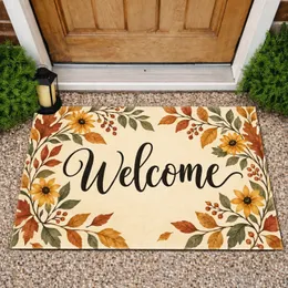 Autumn Leaves with Welcome Script for a Cozy Harvest Season Home Entryway Style Doormat