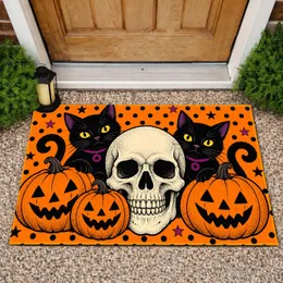 Skull, Black Cats And Jack O'Lanterns For Spooky Halloween Porch And Autumn Celebrations Doormat