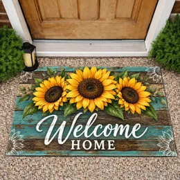 Turquoise Sunflowers Welcome Home Rustic Farmhouse Entryway Country House Style Doormat
