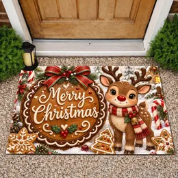 Gingerbread Cookie And Reindeer Merry Christmas Cheer For Cozy Holiday Celebrations Doormat