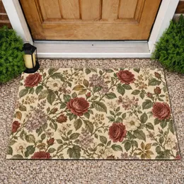 Vintage Woodland Leaves, Red Roses And Wildflowers For A Cozy Nature-Inspired Home Doormat