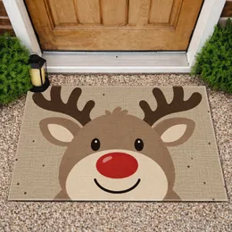 Red-Nosed Reindeer Face for Rustic Christmas Entryway Holiday Cheer and Seasonal Decor Doormat