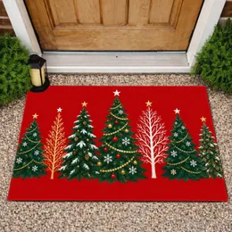 Seven Christmas Trees With Gold Stars for Festive Holiday Home Decorating Doormat