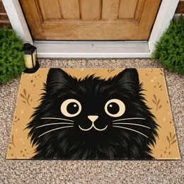 Big-Eyed Black Cat Face for Cozy Cat-Lover Homes and Playful Everyday Living Spaces Doormat