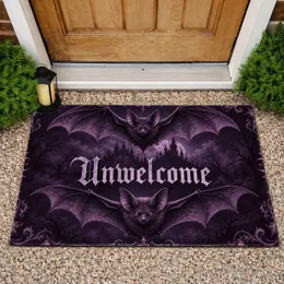 Purple Bat Halloween Scene for Spooky Seasonal Entryway and Haunted Home Decor Displays Doormat