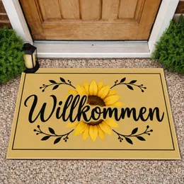 German Willkommen Sunflower Welcome Style for Cozy Farmhouse Entryway Decor Doormat