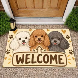 Three Cute Poodle Faces for Cheerful Entryway Decor and Dog Lover Housewarming Gifts Doormat