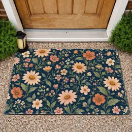 Navy Blue Country Wildflower Blooms For Cozy Cottage Entryway And Garden Home Style Doormat