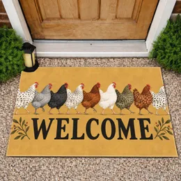 Colorful Farm Chickens Welcome Guests With Cheerful Country Charm for Farmhouse Homes Doormat