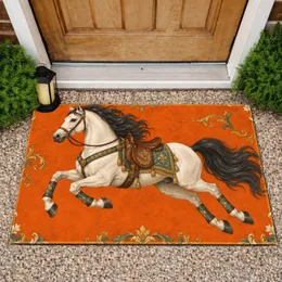 Ivory Leaping Horse With Ornate Tack for a Refined Equestrian-Inspired Home Entryway Doormat