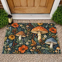 Vintage Mushroom And Wildflower Botanical Motif For Cozy Cottage Entryway And Nature Homes Doormat