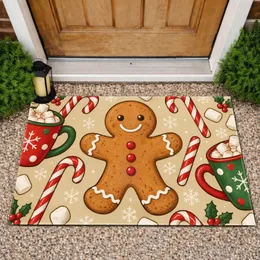 Gingerbread Man Candy Cane Mugs Christmas Treats for Cozy Holiday Kitchen Entryways Doormat