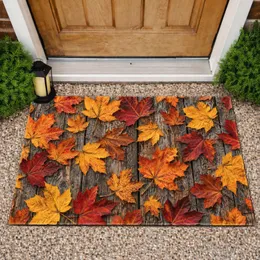 Vibrant Autumn Maple Leaves on Rustic Wood for Cozy Fall Entryway Seasonal Home Style Doormat