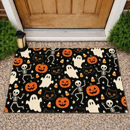 Halloween Ghosts, Skull Skeletons and Pumpkin Candy for Spooky October Entryways Doormat
