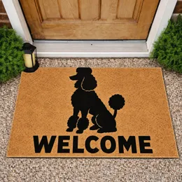 Black Poodle Silhouette with Welcome Lettering for Cheerful Dog-Loving Home Entries Doormat
