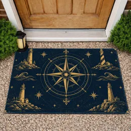 Antique Compass Rose And Lighthouse Scene For Nautical Coastal Home Style Doormat