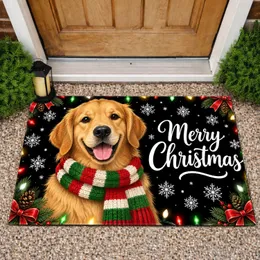 Golden Retriever Christmas Greeting With Festive Scarf For Cozy Holiday Home Decor Doormat