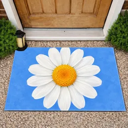 Oversized White Chrysanthemum on Fresh Blue for Cheerful Everyday Home Entryways Doormat