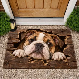 British Bulldog Peeking Through Rustic Timber for Cozy Dog Lover Home Entryway Decor Doormat