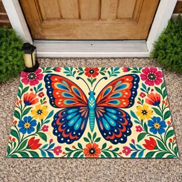 Colorful Butterfly and Wildflowers for a Cheerful Springtime Home Entrance Doormat