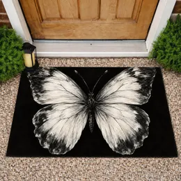 Monochrome Butterfly Motif for Nature Lovers and Serene Contemporary Homes Doormat