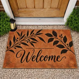 Rustic Welcome Lettering With Botanical Branches For A Warm, Nature-Inspired Entryway Doormat