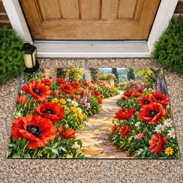 Vibrant Red Poppy Garden Path for a Colorful Cottage Entry and Nature-Loving Homes Doormat