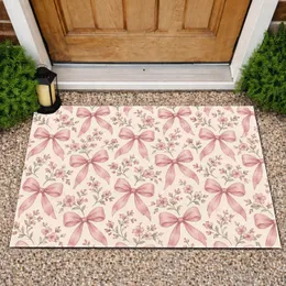 Pink Ribbon Bows and Blossoms for Romantic Cottage Style and Soft Feminine Spaces Doormat