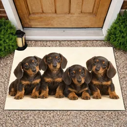 Four Dachshund Puppies on Ivory Ground for Cozy Pet-Loving Homes and Dog Lovers Doormat