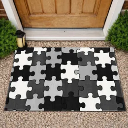 Black And White Jigsaw Puzzle Pieces For Modern Entryways And Playful Home Decor Doormat