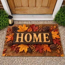 Autumn Leaves, Pinecones and HOME Wood Plaque for Cozy Seasonal Entryway Decor Doormat