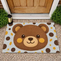 Cute Teddy Bear Face With Golden Cheeks for Cozy Family Home Decor Doormat