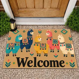Colorful Alpaca Welcome Greeting for Cheerful Entryways and Cozy Homes of All Ages Doormat
