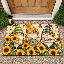 Cheerful Garden Gnomes And Sunflowers For A Bright, Welcoming Farmhouse Home Decor Doormat