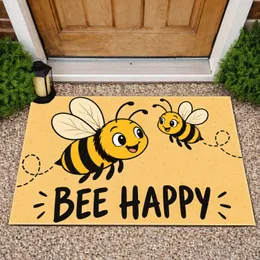 Two Cheerful Honeybees with Bee Happy Lettering for a Sunny, Welcoming Home Entry Doormat